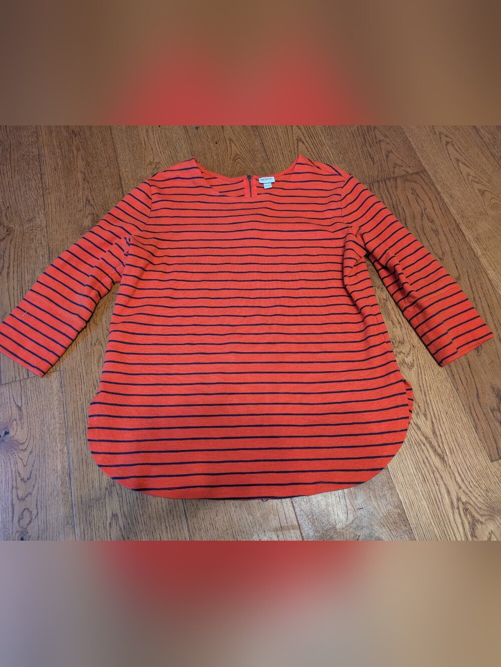 Merona Red & Navy Striped 3/4 Sleeve Tunic Top with Back Zip XL Women's Extra